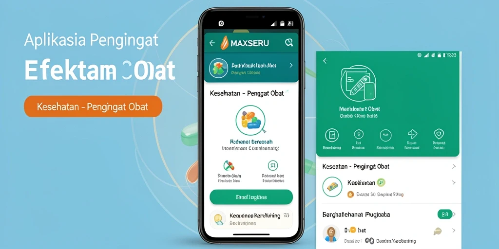 Tampilan antarmuka pengguna aplikasi MAXSERU untuk pengingat obat.