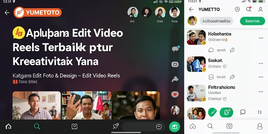 Tampilan antarmuka YUMETOTO dengan alat pengeditan video reels yang lengkap.